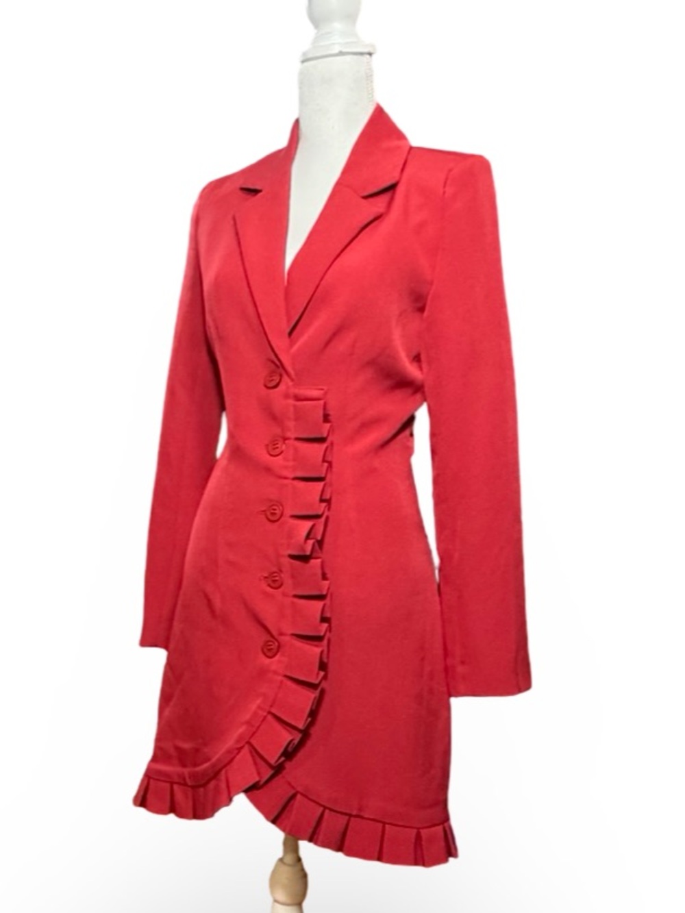 Bebe "Rio Red" Ruffle Hem Blazer Dress XS‎ - Picture 4 of 12